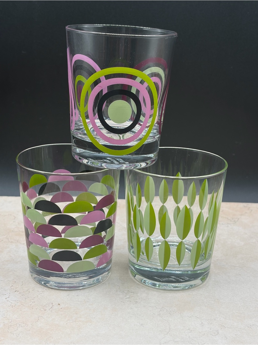 Set of 3 Ikea Godis Mix Juice / Lowball Glasses Geometric Retro 2009
